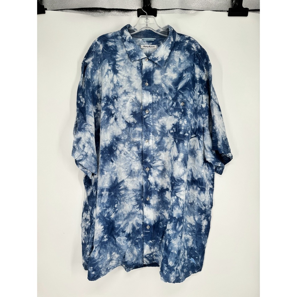 Tommy Bahama Shirt Mens 3XL Tall 3XLT Linen Blend Tie Dye Short Sleeve Button Up